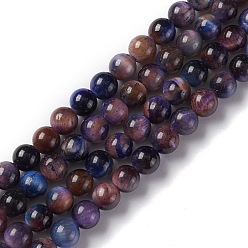 Midnight Blue Natural Galaxy Tiger Eye Beads Strands, Round, Dyed & Heated, Midnight Blue, 10mm, Hole: 1mm, about 39pcs/strand, 15.75''(40cm)