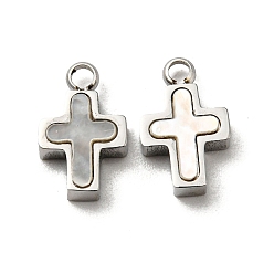Stainless Steel Color 304 Stainless Steel Shell Charms, Cross, Stainless Steel Color, 10.5x6.5x2.5mm, Hole: 1.2mm