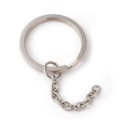 Stainless Steel Color 304 Stainless Steel Split Key Rings, Keychain Clasp Findings, with Chains, Stainless Steel Color, 72mm, 30x2.7mm