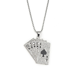Stainless Steel Color 201 Stainless Steel Chain, Zinc Alloy Pendant and Rhinestone Necklaces, Playing Card, Stainless Steel Color, 23.62 inch(60cm)