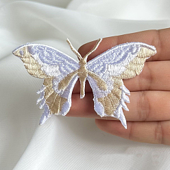 Pale Goldenrod Butterfly Self Adhesive Computerized Embroidery Cloth Iron on/Sew on Patches, Costume Accessories, Appliques, Pale Goldenrod, 50x80mm
