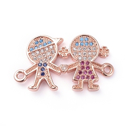 Rose Gold Valentine's Day Theme, Brass Micro Pave Cubic Zirconia Links connectors, Boy and Girl/Lover, Colorful, Rose Gold, 13.5x23.5x2mm, Hole: 1.2mm