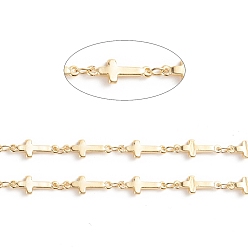 Real 18K Gold Plated Brass Sideways Cross Link Chains, with Spool, Soldered, Long-Lasting Plated, Real 18K Gold Plated, 13.5x5x1.5mm, about 32.8 Feet(10m)/roll