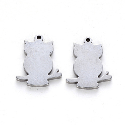 Stainless Steel Color 201 Stainless Steel Pendants, Laser Cut, Blank Stamping Tag, Owl, Stainless Steel Color, 14x11x1mm, Hole: 1mm
