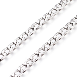 Stainless Steel Color 304 Stainless Steel Cuban Link Chains, with Spool, Unwelded, Stainless Steel Color, 7x4x0.8mm, about 32.8 Feet(10m)/roll
