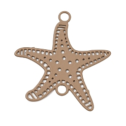 Tan 430 Stainless Steel Connector Charms, Etched Metal Embellishments, Starfish Links, Tan, 21x20.5x0.5mm, Hole: 1.8mm