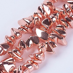 Rose Gold Plated Electroplate Non-magnetic Synthetic Hematite Beads Strands, Chip, Grade AA, Rose Gold Plated, 5~12x3~7mm, Hole: 0.5mm, about 97pcs/strand, 13.7 inch