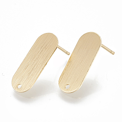 Real 18K Gold Plated Brass Stud Earring Findings, with Loop, Oval, Nickel Free, Real 18K Gold Plated, 21x8mm, Hole: 1.4mm, Pin: 0.9mm