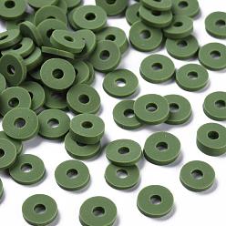 Olive Drab Eco-Friendly Handmade Polymer Clay Beads, Disc/Flat Round, Heishi Beads, Olive Drab, 6x1mm, Hole: 2mm, about 23500pcs/1000g