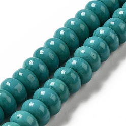 Dark Cyan Handmade Lampwork Beads Strands, Rondelle, Dark Cyan, 9~10x4.5~5mm, Hole: 2.5~3mm, about 68~71pcs/strand, 14.17~16.14 inch(36~41cm)