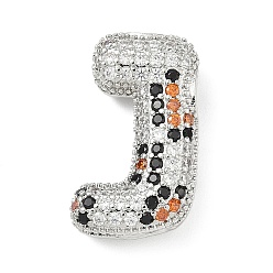 Letter J Латунные микро проложить кубического циркония подвески, долговечный, стойки покрытие, письмо амулеты, платина, буква J, 22x13x6.5 мм, отверстие : 5.2x3 мм