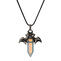 CN000500 protein Retro Bat Pendant with Crystal Hexagonal Prism, Fashionable Unisex Necklace