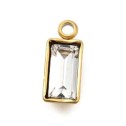 Кристалл 304 из нержавеющей стали горный хрусталь подвески, прямоугольные, ионное покрытие (ip), кристалл, 12x5x3 мм, отверстие : 1.6 мм