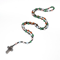 Natural Agate Natural Grey Agate Pendant Necklaces, with Polyester Braided Rope, Cross, (730~750mm)28.74 inch~29.53 inch