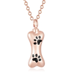 Rose Gold Stainless Steel Pendant Necklaces, Urn Ashes Necklaces, Dog Bone, Rose Gold, 21.65 inch(55cm)