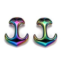 Rainbow Color Ion Plating(IP) 304 Stainless Steel Hook Clasps, For Leather Cord Bracelets Making, Anchor, Rainbow Color, 31x24x6mm, Hole: 5x5mm