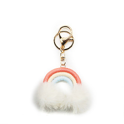 white fur ball rainbow Fashion Plush Ball Pendant Rainbow Keychain Handwoven Bag Decoration Pendant