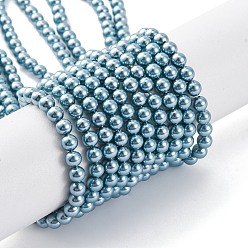 Небесно-голубой Оболочки жемчужина бисер нитей, круглые, голубой, 4.5x4 мм, отверстие : 0.8 мм, около 98 шт / нитка, 15.91'' (40.4 см)