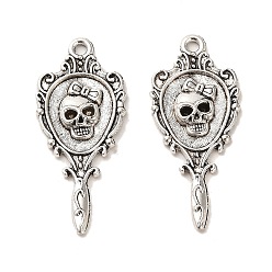 Antique Silver Tibetan Style Alloy Pendants, Cadmium Free & Lead Free, Key with Skull, Antique Silver, 33.5x15x3mm, Hole: 1.6mm, about 537pcs/1000g.