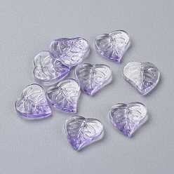 Medium Purple Transparent Glass Beads, with Glitter Gold Powder, Two Tone, Leaf, Medium Purple, 15x15x3mm, Hole: 1.2mm