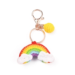Colorful Alloy Keychains, Alloy Clasp and Knitting Cloth Rainbow and Knitting Ball, Colorful, 10.5cm