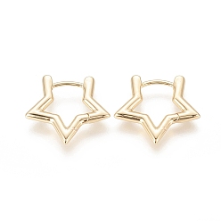 Real 18K Gold Plated Brass Huggie Hoop Earrings, Long-Lasting Plated, Star, Real 18K Gold Plated, 19x21x2.5mm, Pin: 1mm