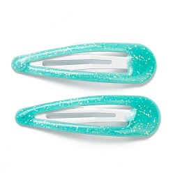Turquoise Cute Iron Snap Hair Clips, with Enamel and Powder, Teardrop, for Childern, Turquoise, 48.5x14x2mm