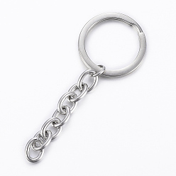 Stainless Steel Color Polishing 304 Stainless Steel Split Key Rings, Keychain Clasp Findings, with Extended Chains, Stainless Steel Color, 84mm