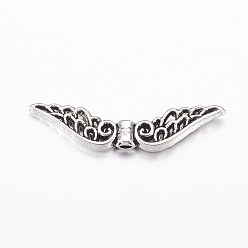 Antique Silver Tibetan Style Alloy Beads, Wing, Antique Silver, 7.5x30x3mm, Hole: 1mm