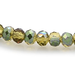 Olive Half Rainbow Plated Faceted Rondelle Glass Beads Strands, Olive, 3.5x2.5mm, Hole: 1mm, about 100pcs/strand, 10 inch