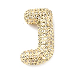 Letter J Rack Plating Brass Micro Pave Cubic Zirconia Pendants, Real 18K Gold Plated, Lead Free & Cadmium Free, Letter, Letter J, 24x14x6.5mm, Hole: 4x2.5mm