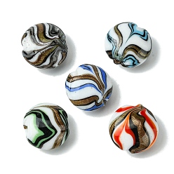 Mixed Color Handmade Gold Sand Lampwork Beads, Flat Round, Mixed Color, 20.5x11mm, Hole: 1.4mm