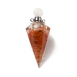 Красный Агат Подвески для флаконов с натуральным сердоликом, подвески в виде граненых конусов из смолы с завинчивающейся крышкой из латуни с платиновым покрытием, 46.5~48x19~20x17~18 мм, отверстие : 1.8 мм