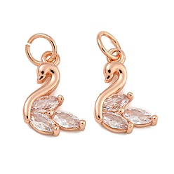 Розовое Золото Покрытие стойки латунь микропаве прозрачные кубические циркониевые подвески, без свинца и без кадмия, долговечный, гусь, розовое золото , 13x10x3 мм, отверстие : 3.5 мм