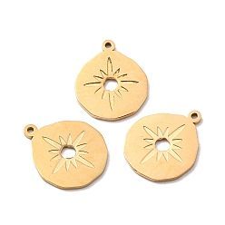 Golden Ion Plating(IP) 316 Surgical Stainless Steel Pendants, Teardrop with Sun, Golden, 17x14x1mm, Hole: 1.2mm