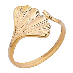 Golden 201 Stainless Steel Gingko Leaf Open Cuff Ring for Women, Golden, US Size 8(18.1mm)