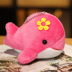 Hot Pink Velvet Dolphin Pendant Decorations, with PP Cotton Filling & Metal Ball Chain, Hot Pink, 120mm