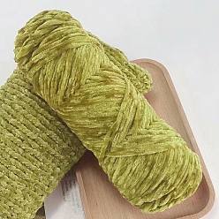 Olive Wool Chenille Yarn, Velvet Hand Knitting Threads, for Baby Sweater Scarf Fabric Needlework Craft, Olive, 3mm, about 87.49 Yards(80m)/Skein