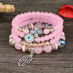 pink Bohemian European and American Fashion Cross Pendant Bracelet - Glass Bead Multi-layer Bracelet S022.