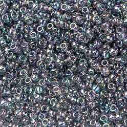 (RR2444) Transparent Blue Gray Rainbow Gold Luster Миюки круглые бусины рокайль, японский бисер, 8/0, (rr 2444) прозрачный синий серый радужный золотой блеск, 3 мм, отверстие : 1 мм, Около 422~455 шт / 10 г