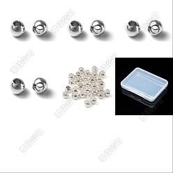 Silver 75Pcs 5 Styles Rack Plating Brass Spacer Beads, Long-Lasting Plated, Round, Silver, 2~6mm, Hole: 0.8~1.5mm, 15pcs/style