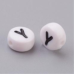 Letter Y Acrylic Beads, with Horizontal Hole, Letter, Flat Round, Letter.Y, 7x4mm, Hole: 1mm, about 3500pcs/500g