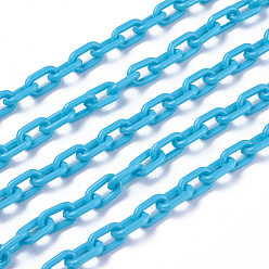 Deep Sky Blue ABS Plastic Cable Chains, Oval, Deep Sky Blue, 13.5~14x8x2mm, 14.9 inch~15.35 inch(38~39cm)/strand