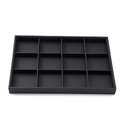Black Stackable Wood Display Trays Covered By Black Leatherette, 12 Compartments, Black, 35x24x3cm