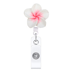 White Flower Polymer Clay Retractable Badge Reel, Card Holders, ID Badge Holder Retractable for Nurses, White, 350x35mm
