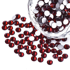 Garnet Glass Rhinestone Flat Back Cabochons, Back Plated, Faceted, Half Round, Garnet, SS10, 2.7~2.8x1mm, about 1440pcs/bag