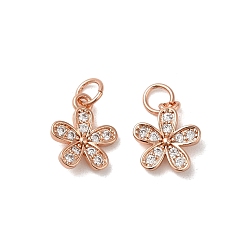 Розовое Золото Стойки обшивки латунь кубического циркония подвески, без кадмия и без свинца, цветок, розовое золото , 12x10x2.5 мм