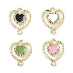 Mixed Color Alloy Enamel Connector Charms, Heart Links, with Crystal Rhinestone, Light Gold, Cadmium Free & Lead Free, Mixed Color, 21x16x2.5mm, Hole: 2mm