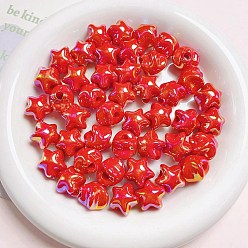 Red UV Plating Plastic Beads, Iridescent Star, Red, 16x16mm, Hole: 2.5mm