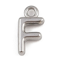 Letter F Латунь прелести, стойки покрытие, долговечный, без кадмия и без свинца, платина, Буква F, 9x4.5x2 мм, отверстие : 1.2 мм